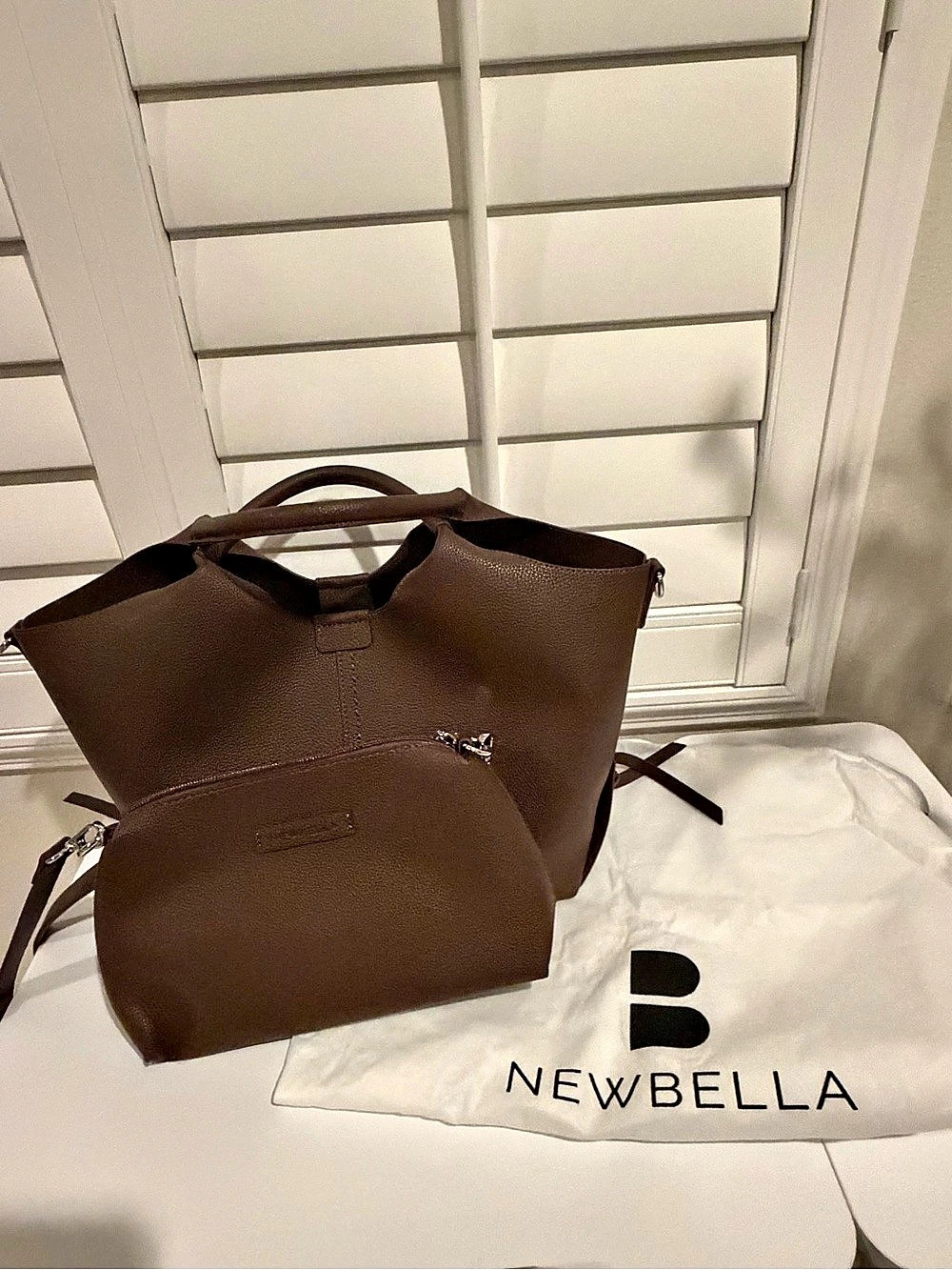 Newbella Hobo Tote Bag Set with Pouch Brown